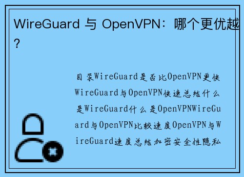 WireGuard 与 OpenVPN：哪个更优越？ 